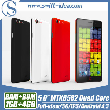 5 Inch HD IPS WCDMA 850/2100 1GB RAM Android 4.3 Mtk6582 Quad Core Mobile Phone (D7)